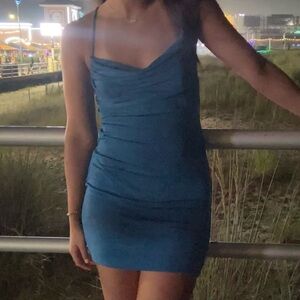 Cowl Neck Blue Bodycon Dress